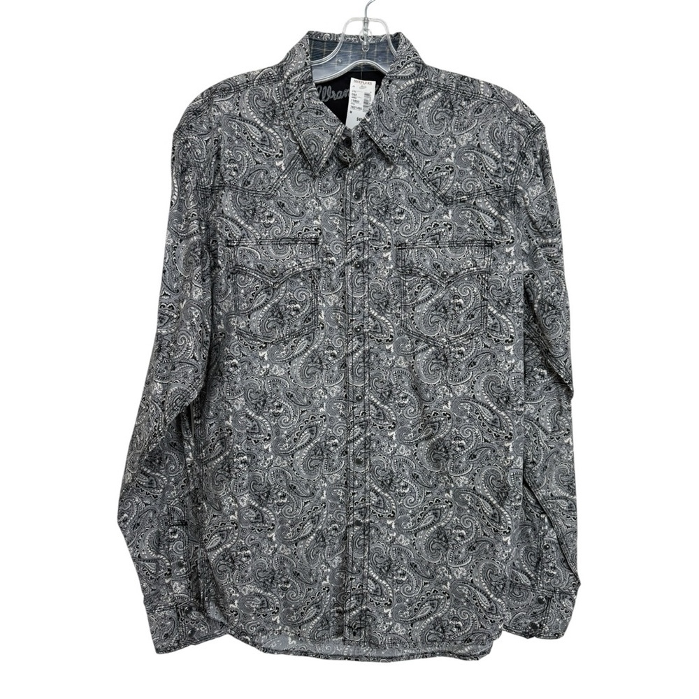 New Wrangler Paisley Snap Button Western Shirt Size Medium Grey
